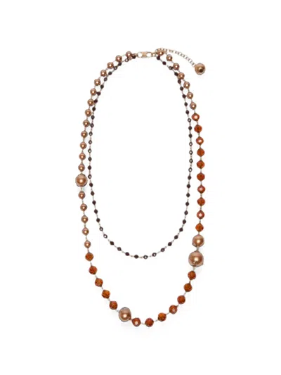 Weekend Max Mara Double-strand Necklace With Large And Small Beads In Brown