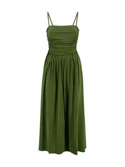 Weekend Max Mara Knee Length Dress Ruched Bodice In Green