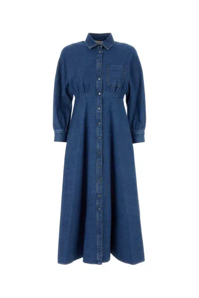 Weekend Max Mara Woman Midi Dress Blue Size 12 Cotton