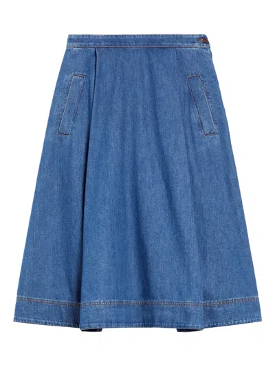 Weekend Max Mara Dry Pleated Denim Midi Skirt