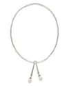 Weekend Max Mara Duda Rhinestone & Cultured Freshwater Pearl Lariat Necklace In Silver