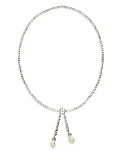 Weekend Max Mara Duda Rhinestone & Cultured Freshwater Pearl Lariat Necklace In Silver