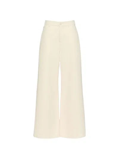 Weekend Max Mara Ecru Cotton Trousers In Neutral