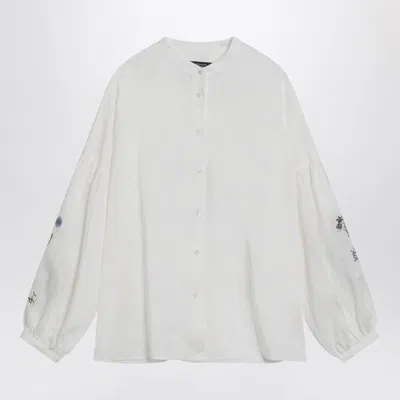 Weekend Max Mara Ecru Mandarin-collar Shirt In Linen