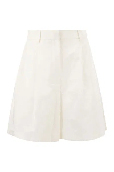 Weekend Max Mara Ecuba Pleated Cotton And Linen-blend Shorts In White
