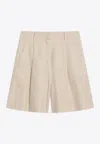 Weekend Max Mara Beige Bermuda Shorts In Cotton And Linen In Neutral