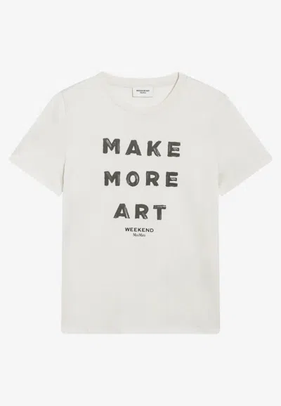 Weekend Max Mara Cream T-shirt In Cotton With Logo Print In Neutral