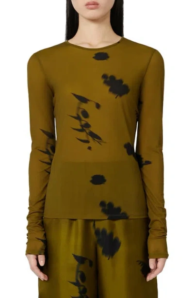 Weekend Max Mara Effetto Floral Print Long Sleeve Shirt In Brown