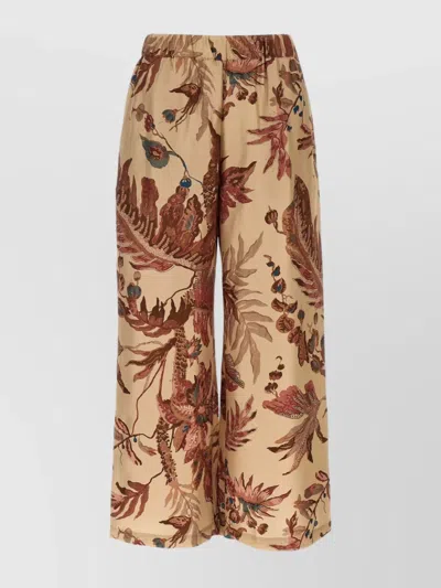 Weekend Max Mara Elastic Waistband Wide Leg Floral Print Trousers In Neutral