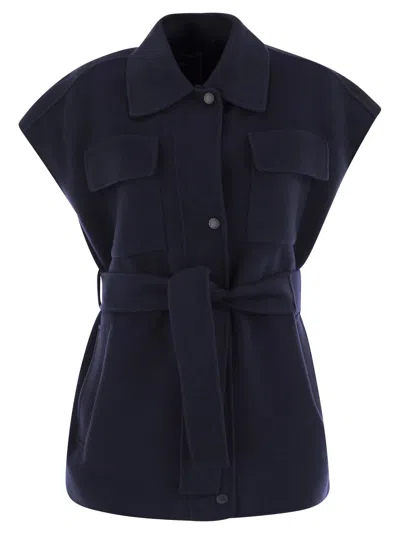 Weekend Max Mara Elegia Wool Waistcoat With Belt In Blue