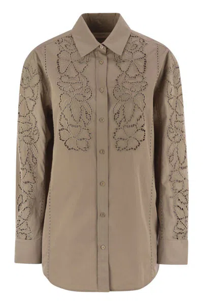 Weekend Max Mara Elmi - Embroidered Soft Poplin Shirt In Gold