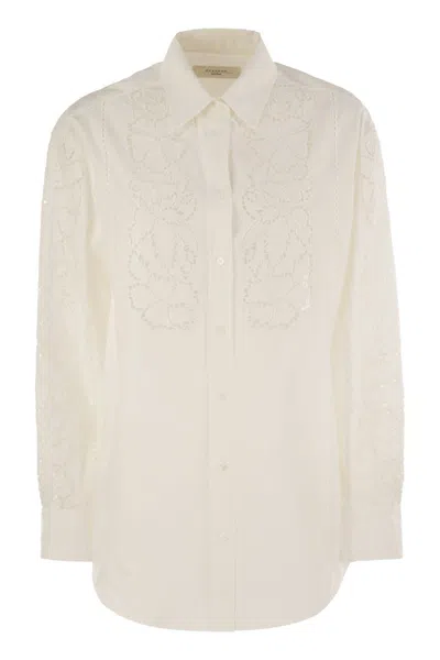 Weekend Max Mara Elmi - Embroidered Soft Poplin Shirt In Neutral