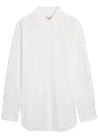 Weekend Max Mara Elmi Floral-embroidered Cotton-poplin Shirt In White