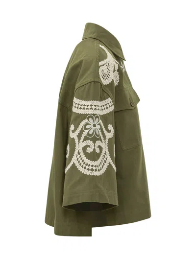 Weekend Max Mara Embellished Button-front Jacket With Embroidery In Kaki Ricamo