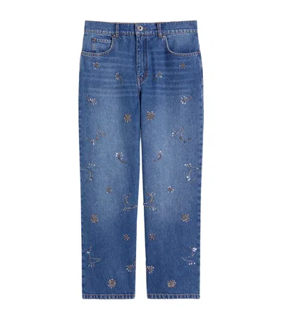 Weekend Max Mara Embellished Straight Cropped Jeans In Blue