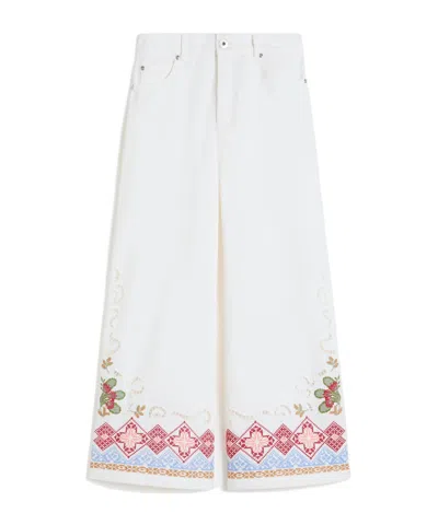 Weekend Max Mara Embroidered Casual Pants In White