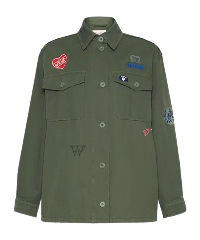 Weekend Max Mara Embroidered Cotton Canvas Jacket In Green