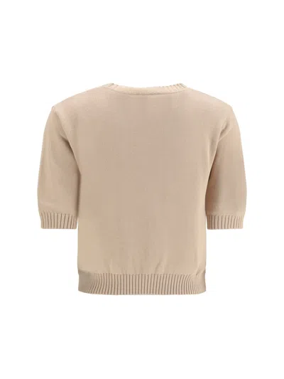 Weekend Max Mara Embroidered Cotton Knit Sweater In Neutral