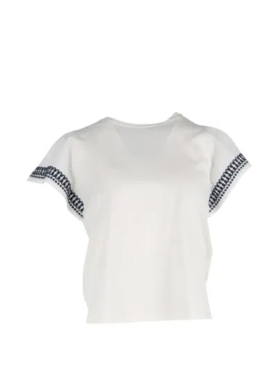 Pre-owned Weekend Max Mara Embroidered Cotton T-shirt In White