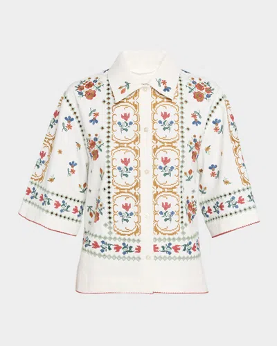 Weekend Max Mara Embroidered Eyelet Cotton Shirt In Multi