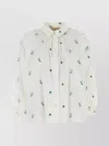 Weekend Max Mara Embroidered Floral Collared Neck Gathered Sleeves Top In Neutral