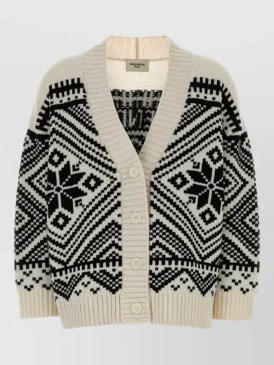 Weekend Max Mara Embroidered Oversized Virgin Wool Cardigan In Black