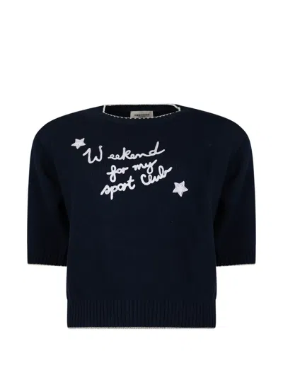 Weekend Max Mara Embroidered Short-sleeve Sweater In Black