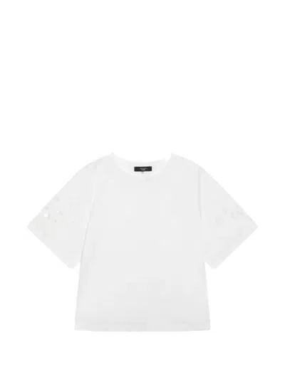 Weekend Max Mara White Cotton T-shirt With Openwork Embroidery