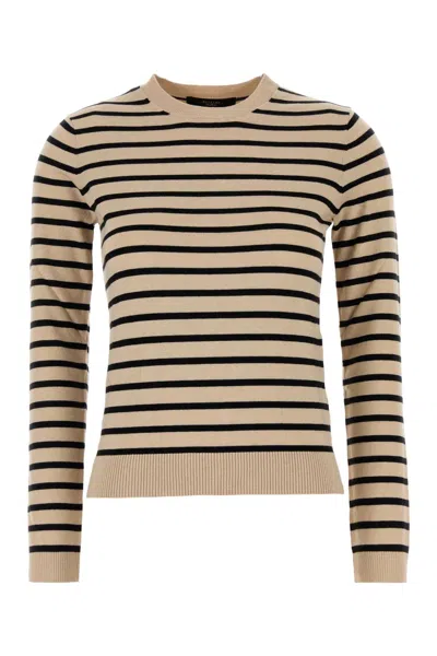 Weekend Max Mara Sicilia Striped Crew Neck Silk Blend Sweater In Neutral