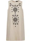 Weekend Max Mara Omens Donald Floral-embroidered Cotton-blend Mini Dress Ivory In Neutrals