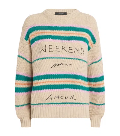 Weekend Max Mara Embroidered Striped Sweater In Brown