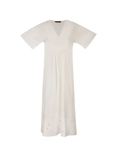 Weekend Max Mara Embroidered V-neck Dress In White