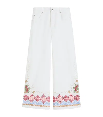 Weekend Max Mara Embroidered Wide-leg Jeans In White