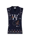 Weekend Max Mara Embroidered Wool Blend Vest In Blue
