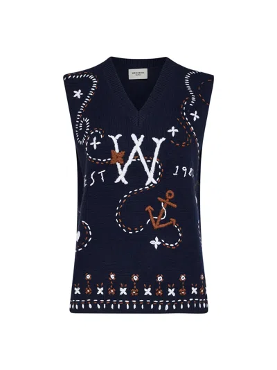 Weekend Max Mara Embroidered Wool Blend Vest In Blue