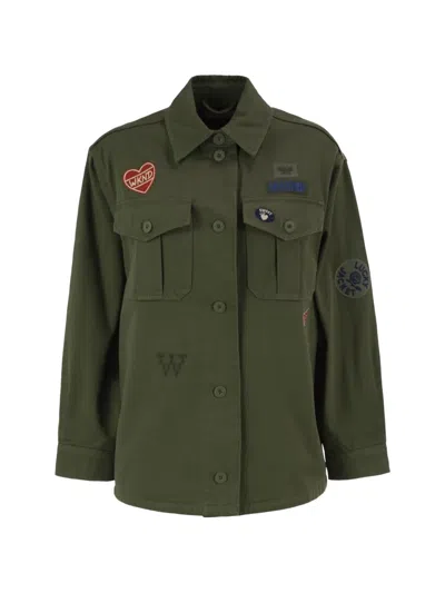 Weekend Max Mara Embroidered-patch Cotton Jacket In Green