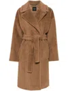 Weekend Max Mara Belted Wool Coat With Faux Fur Texture In Brown
