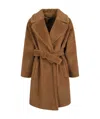 Weekend Max Mara Belted Wool Coat With Faux Fur Texture In Brown