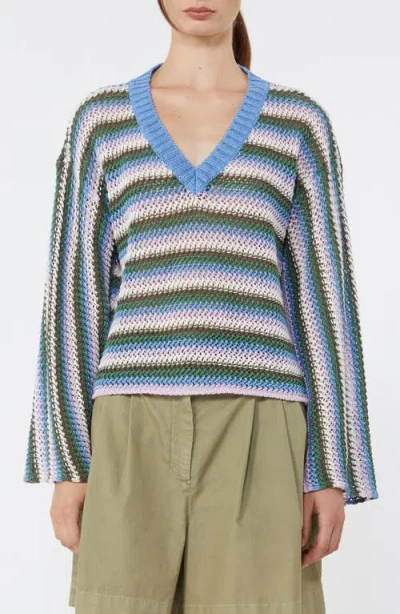 Weekend Max Mara Epica Stripe Open Stitch Linen Sweater In Gray