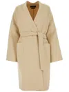 Weekend Max Mara Eris Wrap-front Virgin Wool Peacoat In Beige