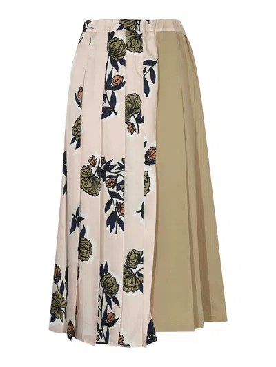 Weekend Max Mara Etra Pleated Skirt In Patterned Twill In Sand