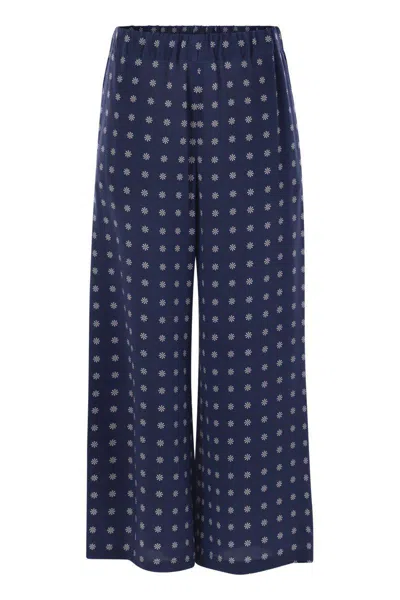 Weekend Max Mara Printed Elasticated Silk Trousers In Blue
