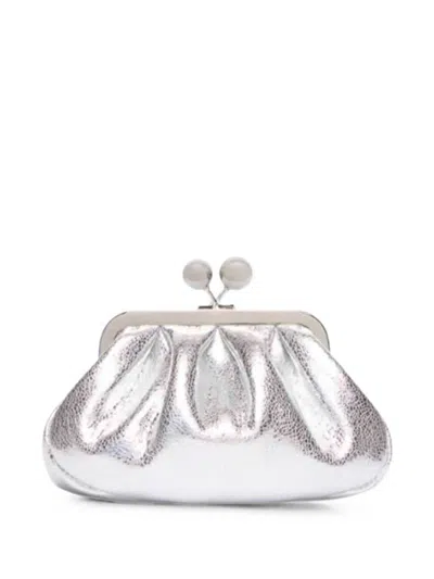 Weekend Max Mara Extra-small Pasticcino Craquelure-effect Clutch Bag In Silver