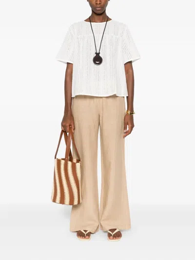 Weekend Max Mara Eyelet-embroidered Short-sleeve Top In White