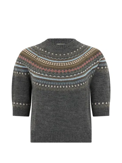 Weekend Max Mara Fair-isle Short-sleeve T-shirt In Gray