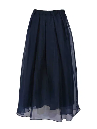 Weekend Max Mara Wkdvisino Pleated Skirt In Silk Organza In Black