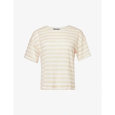 Weekend Max Mara Womens Ivory Falla Striped-pattern Linen T-shirt In White,beige