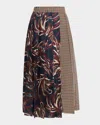 Weekend Max Mara Omens Wine-coloured Fanale Contrast Pleat Wool-blend Midi Skirt In Animal Print
