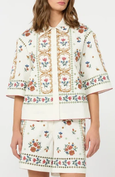 Weekend Max Mara Farsa Embroidery Detail Cotton Button-up Shirt In White