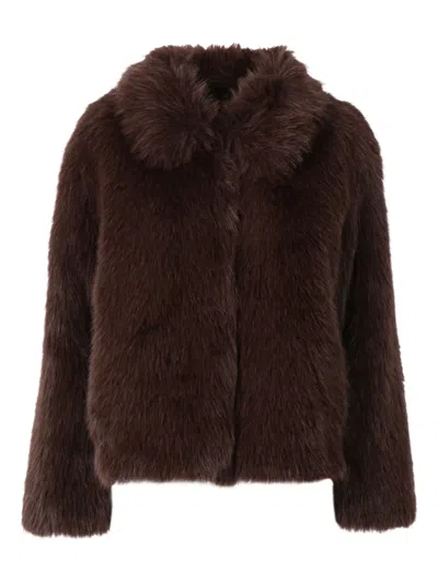 Weekend Max Mara Faux-fur Collared Jacket In Brown